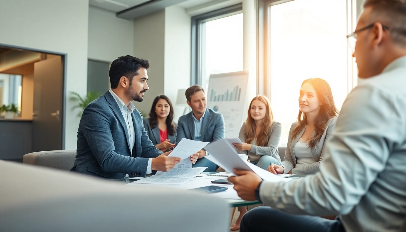Beratungsgespräch über Privatkredit in modernem Büro mit einem Finanzberater und interessierten Klienten.