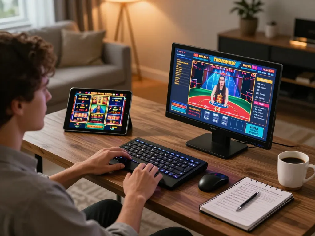 Enjoying exciting gameplay on fun79 with a vibrant online slots experience in a cozy home setting.