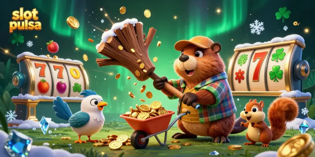 Experience thrilling slot pulsa action with golden coins raining down in this vibrant casino scene.
