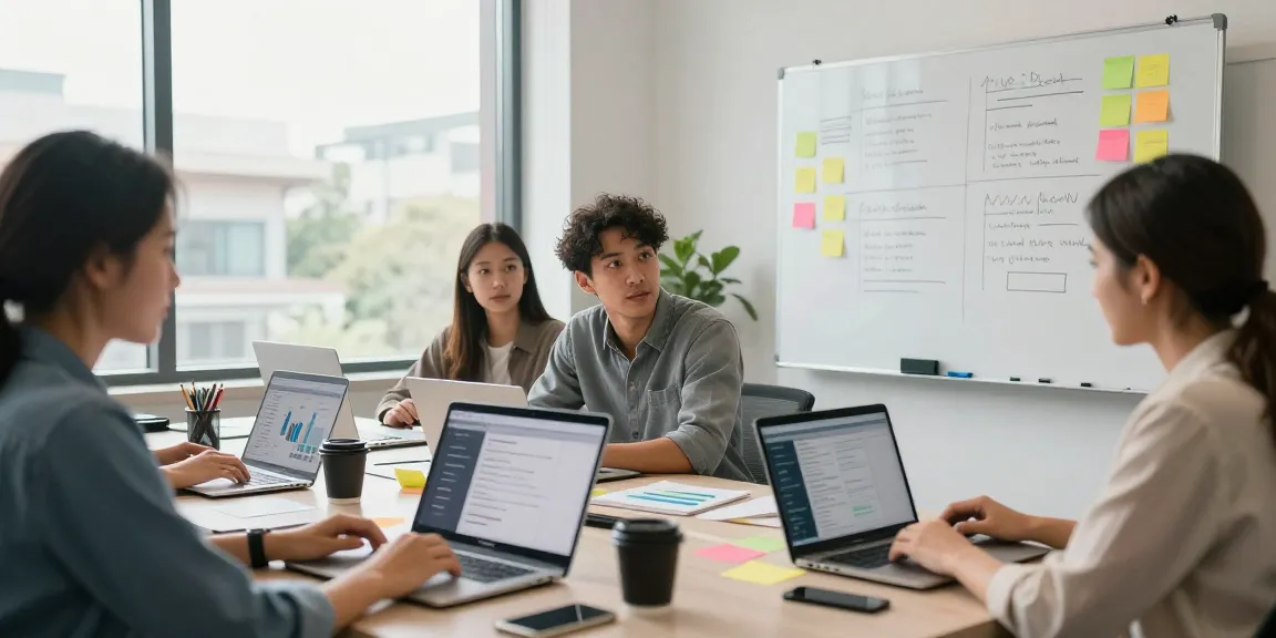 In einem modernen Büro arbeiten Teams zusammen, um die Arbeitskultur zu bewerten und Feedback zu analysieren.