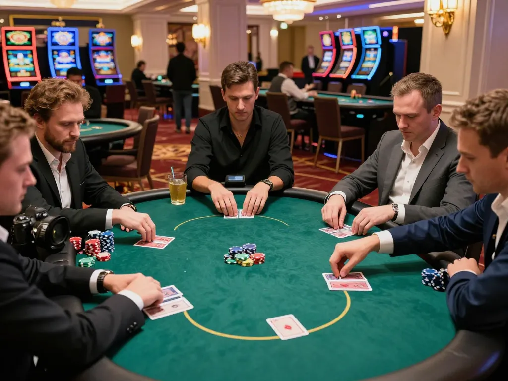 Engaging poker action with players at a high-stakes game table showcasing strategy and competition at XX88 casino.