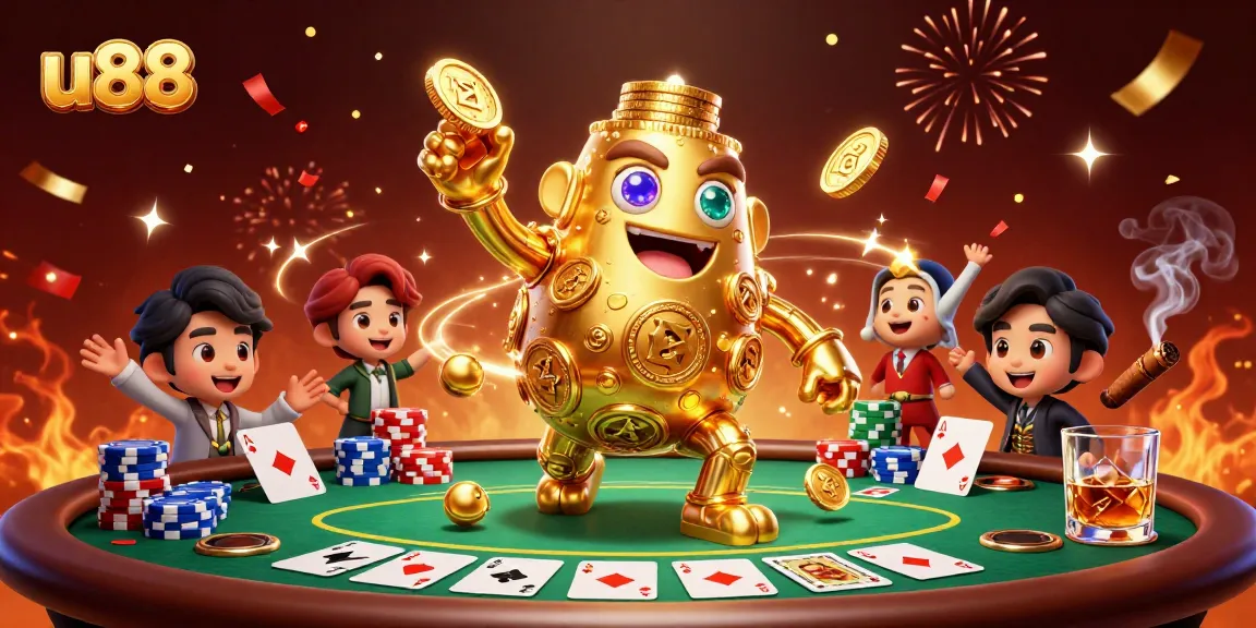 Experience the excitement of u88 with a vibrant casino scene packed with golden riches and poker action.