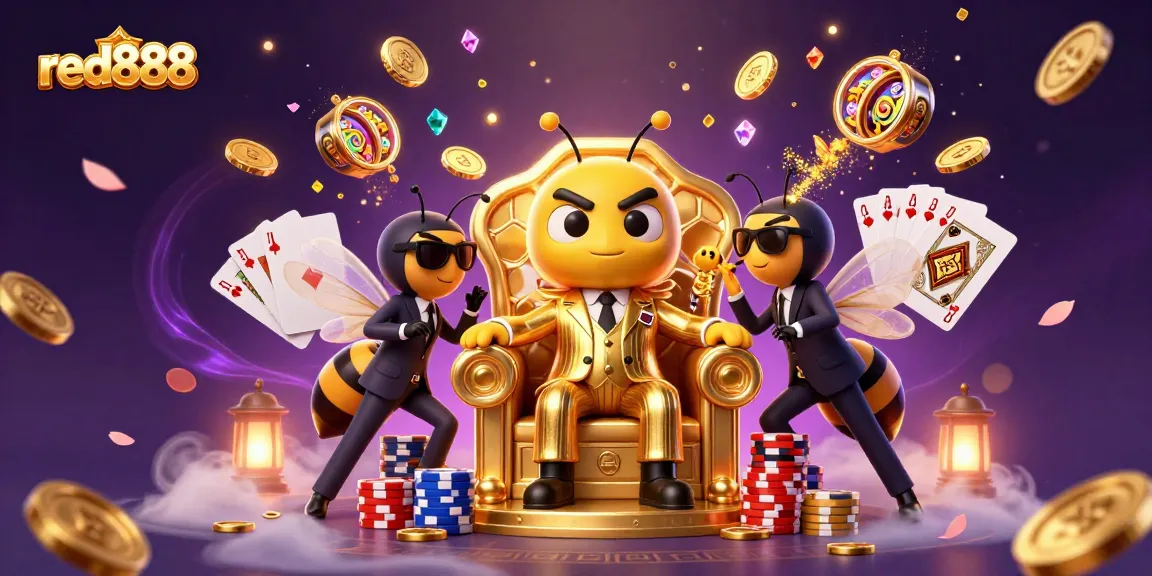 Win big with red888 in this thrilling casino illustration featuring slot reels and engaging characters.