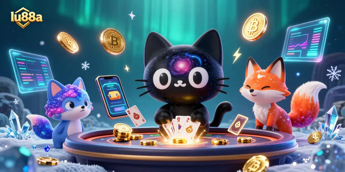 Join the fun at lu88a's cosmic casino, where a black hole cat pulls in winnings!