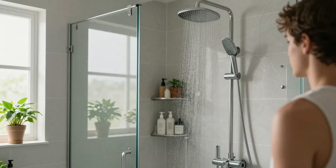 Verfrissende douche-ervaring in een moderne badkamer met een luxe douche-opstelling en stijlvolle accessoires.