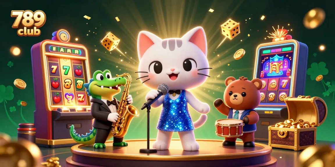 Engage with exciting games at 789 club, featuring a jazzy cat and dynamic casino elements.
