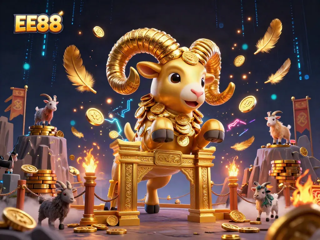 Experience the thrill of EE88 with a golden ram charging through a vibrant casino setting.