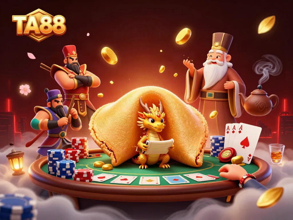 TA88 brings excitement with a giant golden cookie and dragon surrounded by vibrant poker action