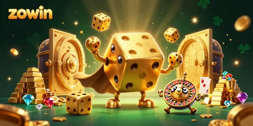 Experience owning your fortune with zowin in this vibrant casino illustration filled with gold.