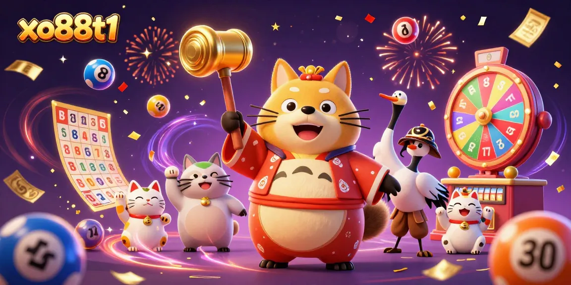 Engage in exhilarating gaming action with xo88t1, as vibrant lottery balls and festive characters set the scene for winning!