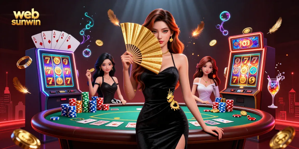 Engage in thrilling gameplay with web sunwin's vibrant casino scene featuring glamorous characters and iconic slots.