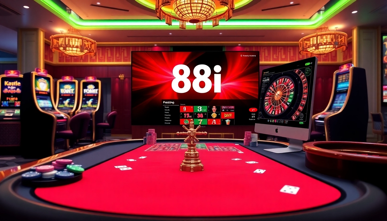 Experience 88i đăng nhập with vibrant casino elements, including poker chips and slot machines.