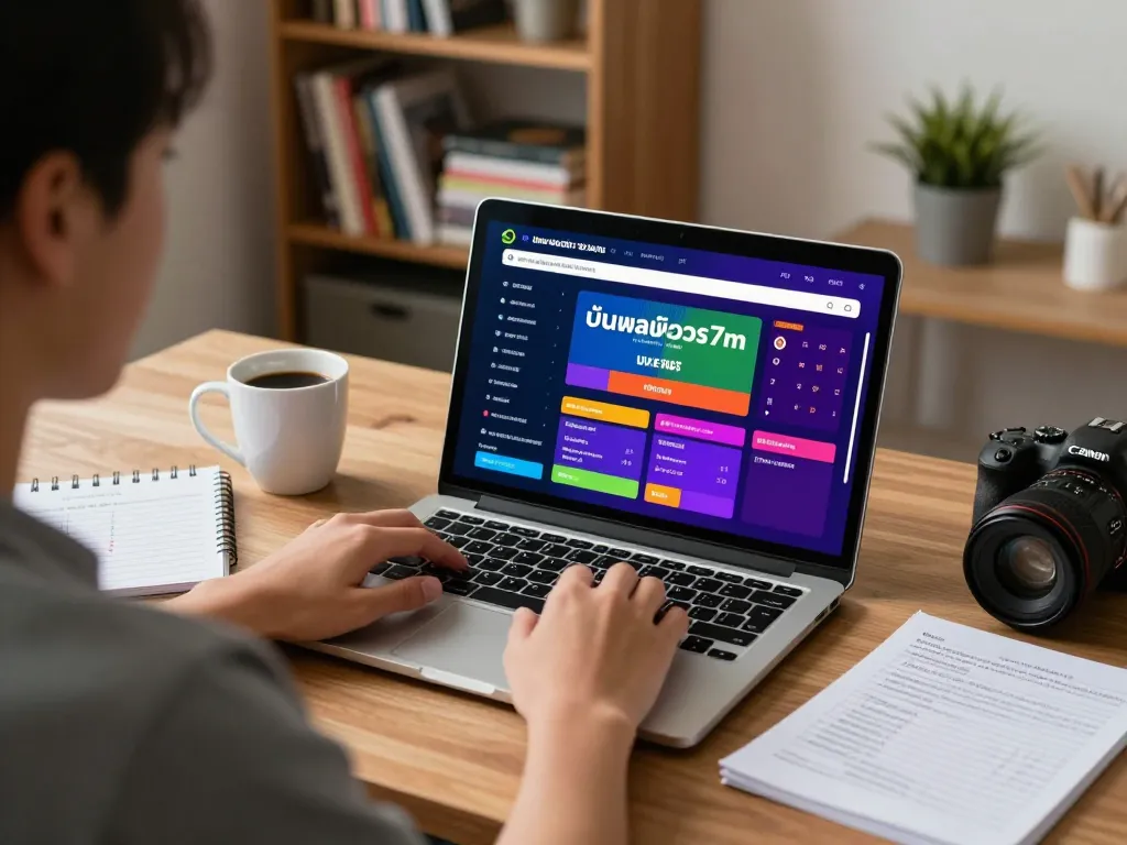 Engaging online betting action with บ้านผลบอล7m updates visible on screen, strategic preparation in home office.
