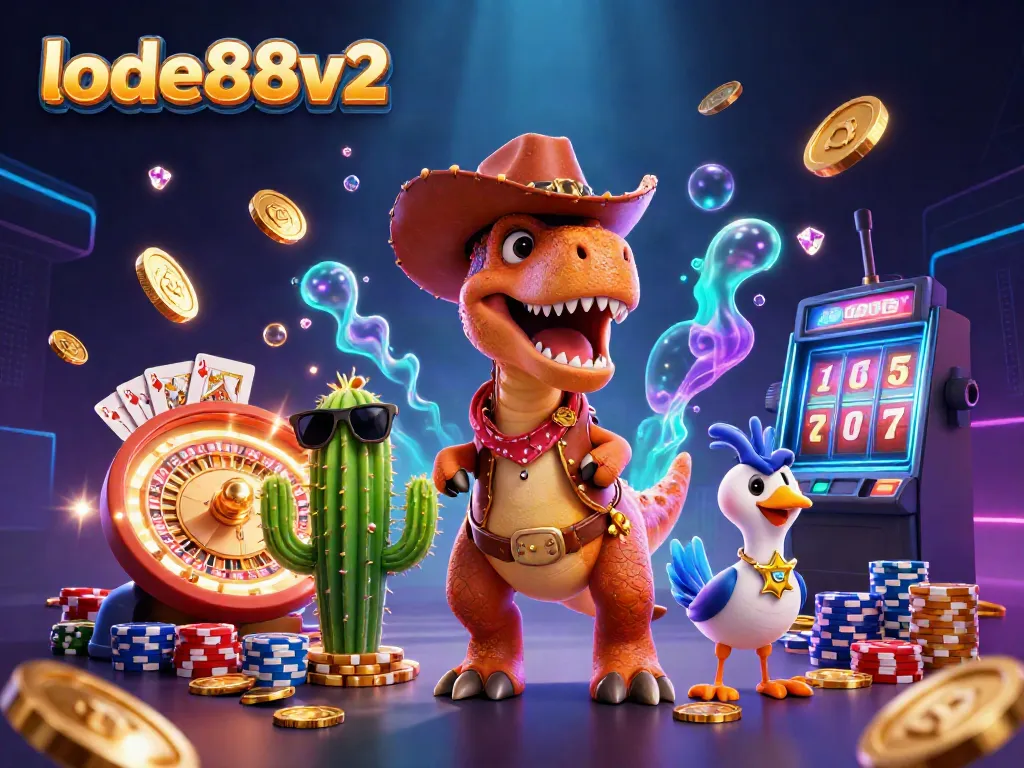 Engage in thrilling gameplay at lode88v2 with a vibrant casino scene featuring dynamic characters and games.