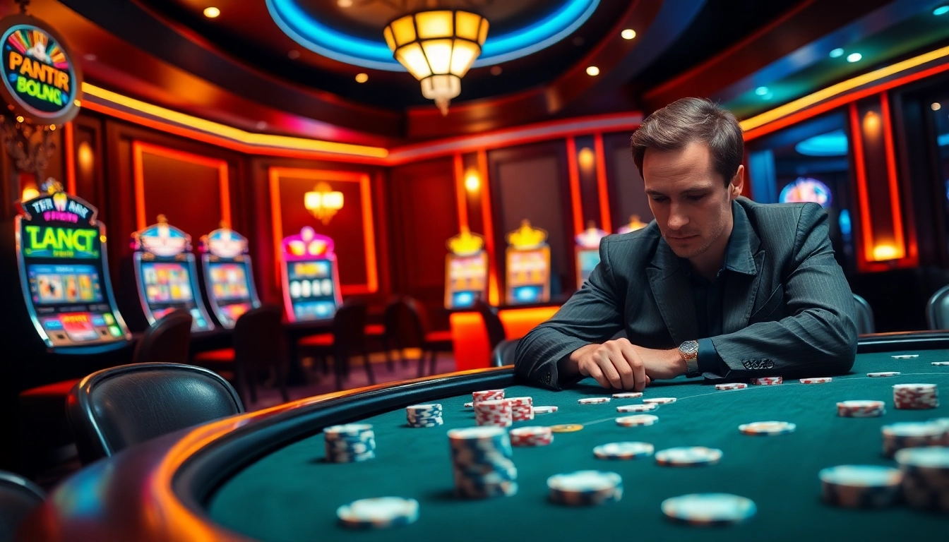 Engaging poker game at a casino showcasing the luxurious gambling experience of https://sunwin.builders/.