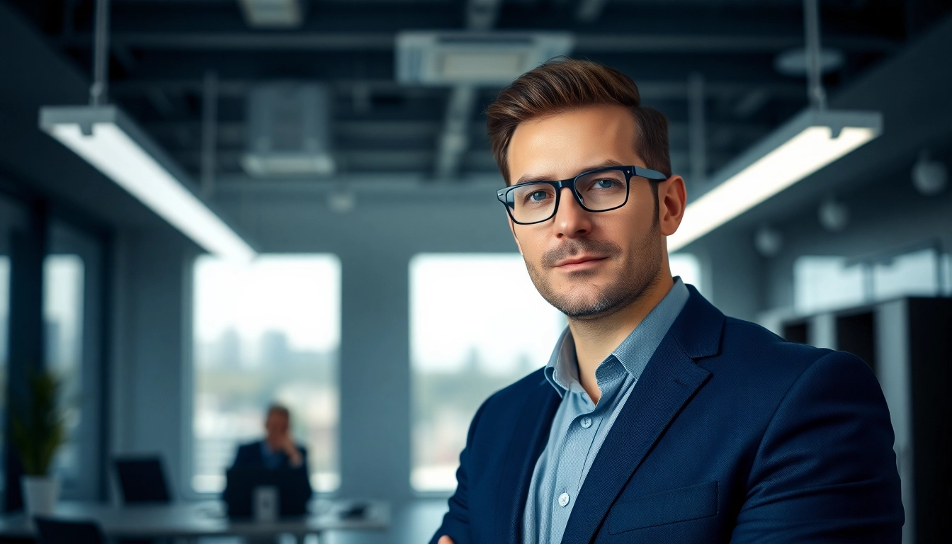 Headhunter discussing recruitment strategies in a brightly lit office.