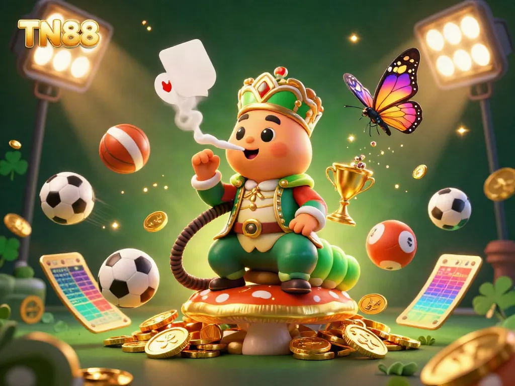 Bet big with TN88's lively casino scene featuring charming characters and vibrant game symbols.