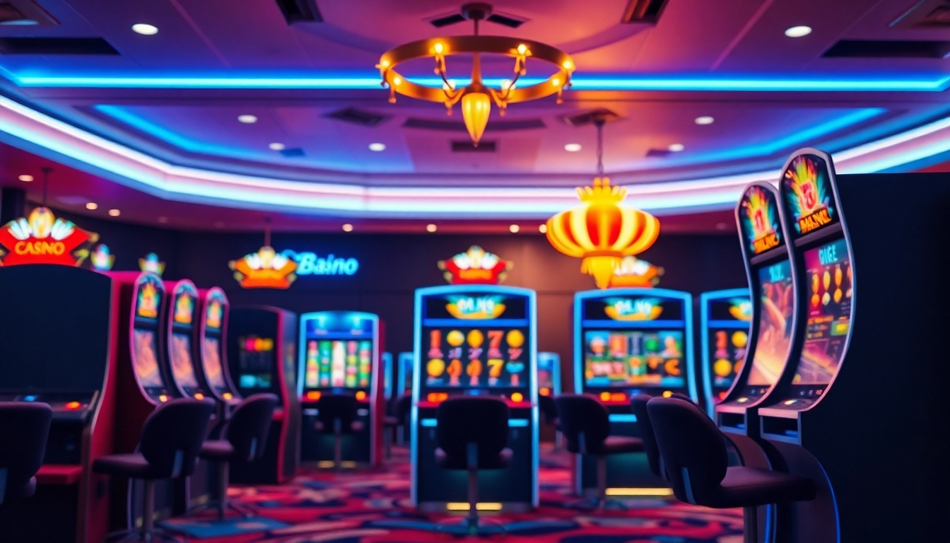 Spannende Casinos online Deutschland mit bunten Lichtern und Glücksspielautomaten erleben.