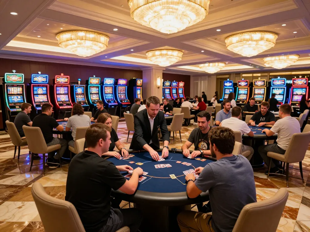TWIN68 players engaged in high-stakes poker, showcasing the energetic casino atmosphere.
