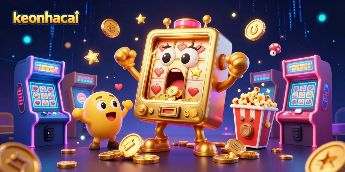 Join the keonhacai excitement as cartoon slot machines celebrate a jackpot in a vibrant casino scene.