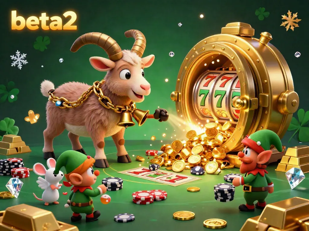 Experience the festive thrill of beta2 casino with Krampus and playful characters in a vibrant setting.