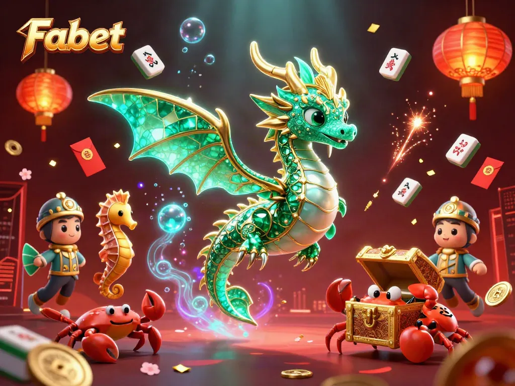 Experience thrilling wins at Fabet with a fantasy scene showcasing a lavish sea dragon and vibrant casino elements.