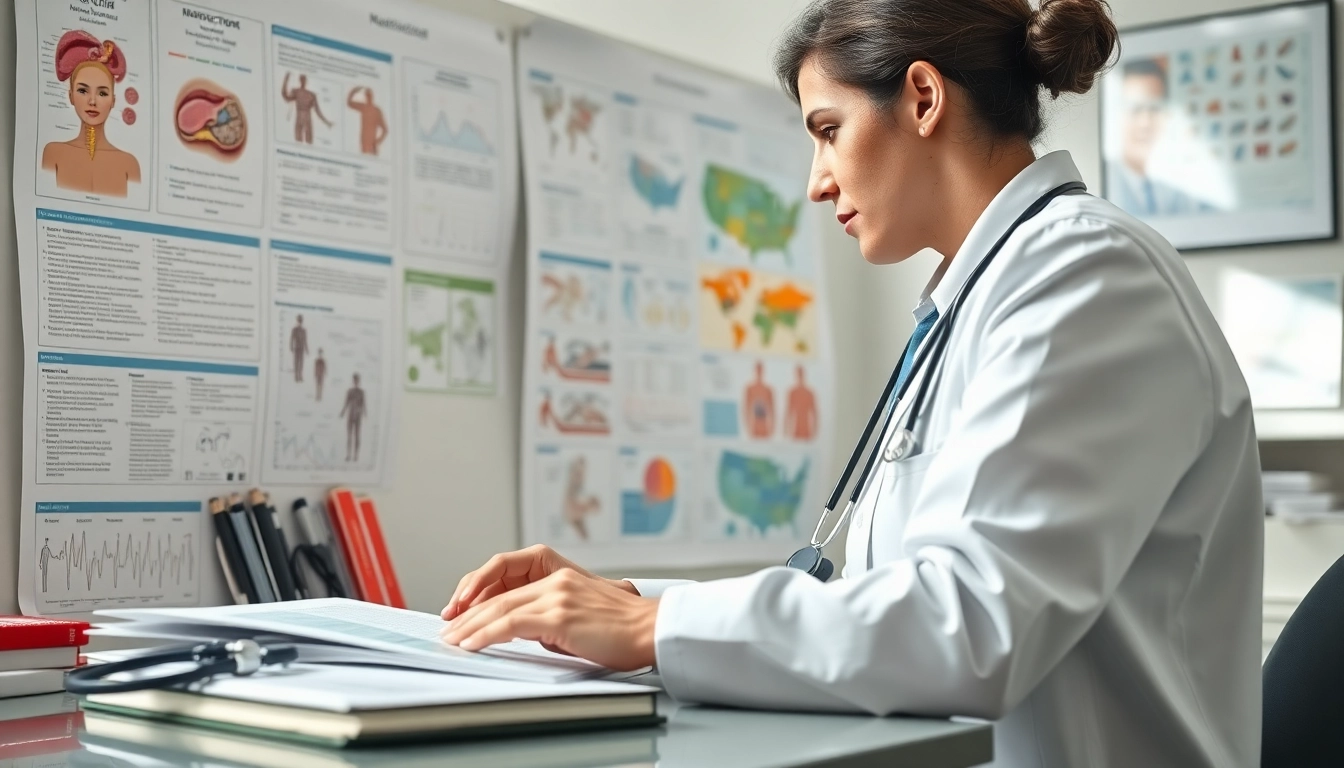 Krankheiten Informationen über Gesundheit im Vordergrund einer modernen Klinik-Umgebung.