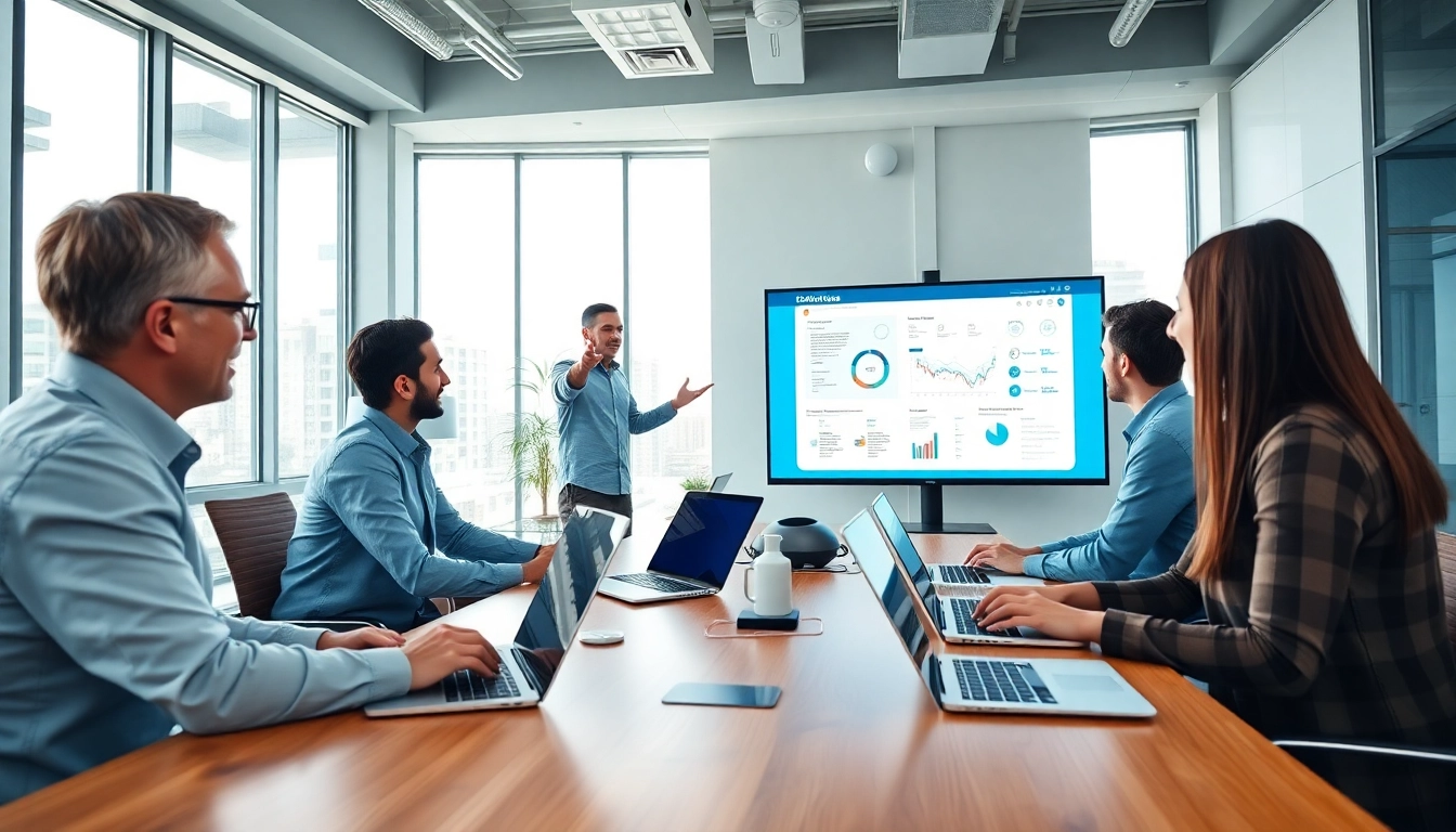 IT Solutions Magdeburg: Team collaboration on advanced IT projects in a modern office.