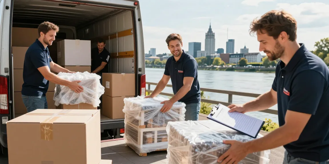 Umzugsunternehmen Ludwigshafen: Professionelles Umzugsteam packt sorgsam Möbel und Kartons.
