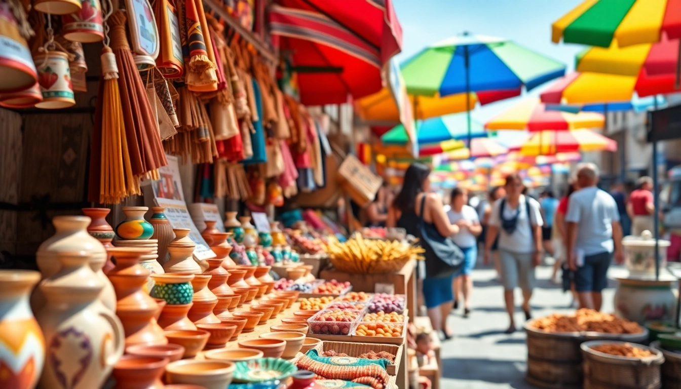 Kaufe einzigartige souvenirs teneriffa auf einem bunten Marktstand mit handgefertigten Produkten.