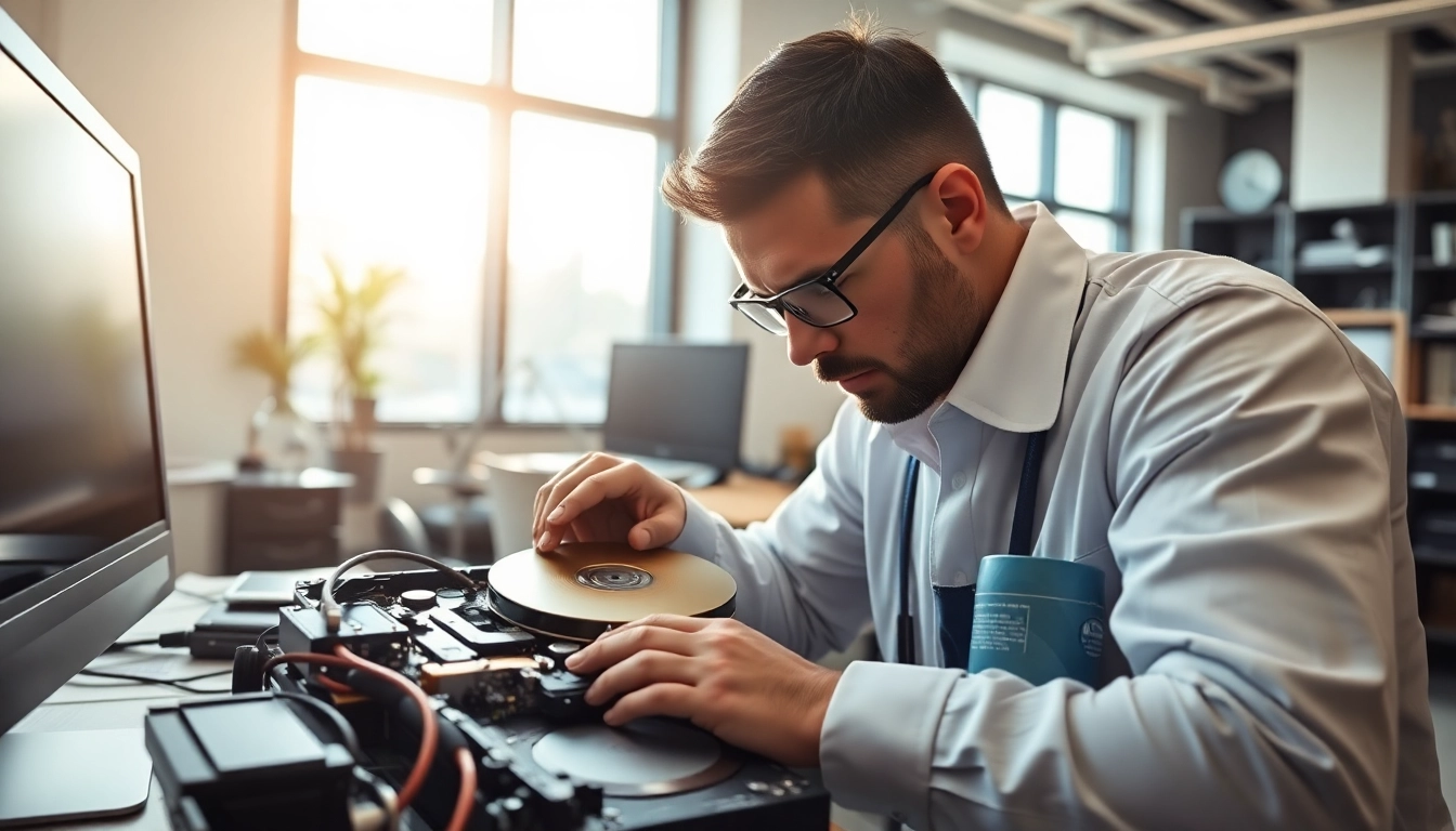 Datenrettung Festplatte Wien durch professionelle Techniker in modernem Büro.