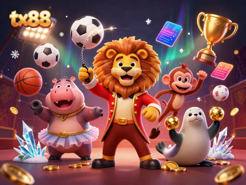 Experience the excitement of tx88 with vibrant casino-themed characters and dynamic sports elements.