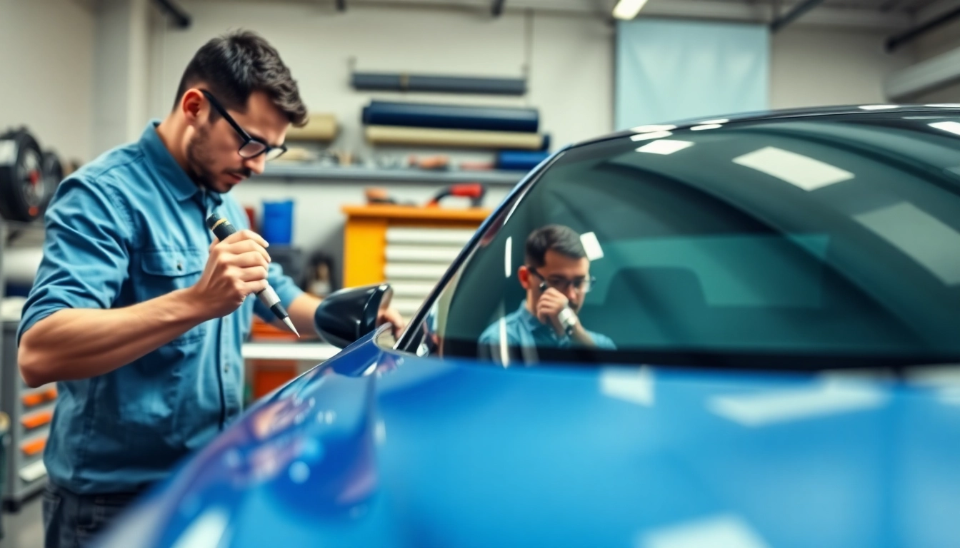 Die Anwendung von Xpel München Schutzfolie auf einem hochwertigen Auto durch einen Fachmann.