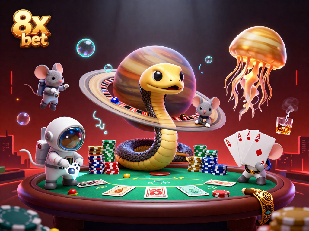 Experience the excitement of 8x bet at our dynamic casino scene with astronauts betting in space.