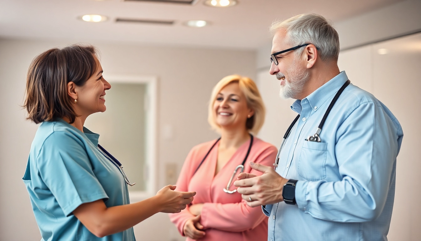 Werbung für Pflegedienste zeigt freundliche Pflegekräfte, die Patienten betreuen und Vertrauen aufbauen.