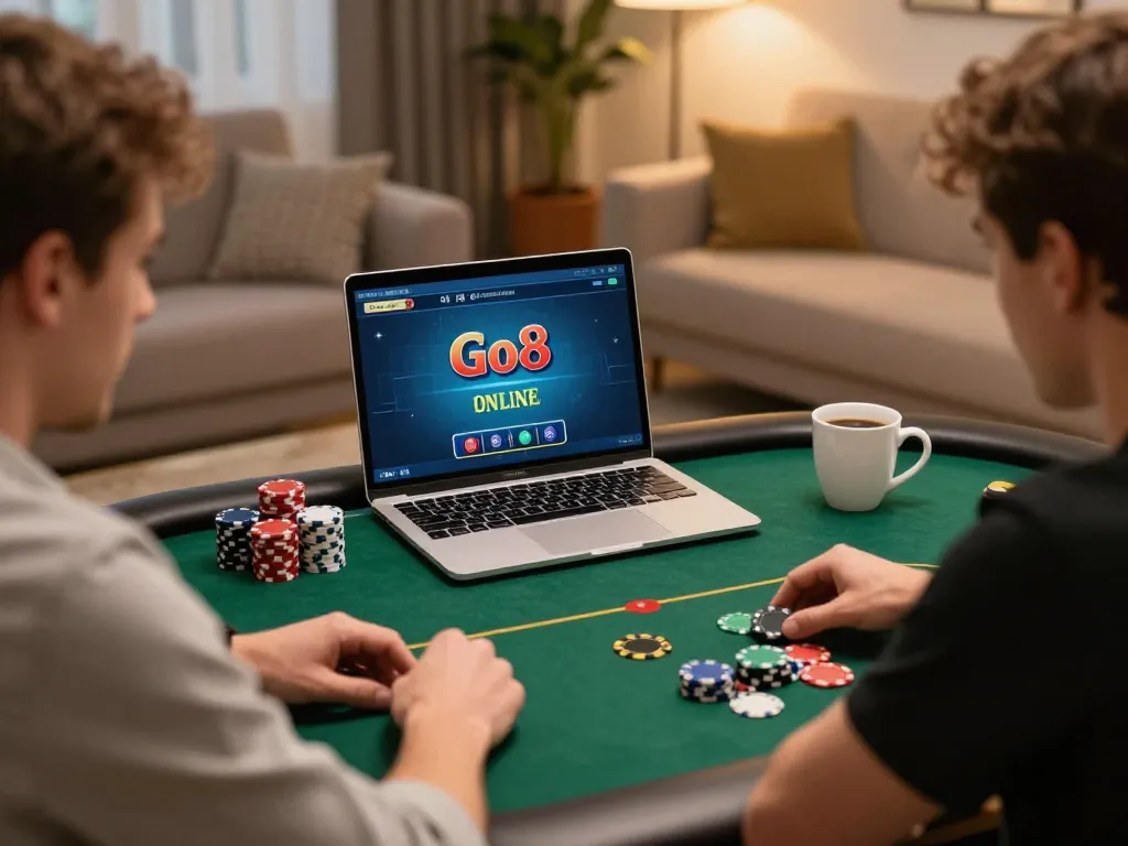 Go8 players strategizing in a cozy online setup, enhancing gaming experience.