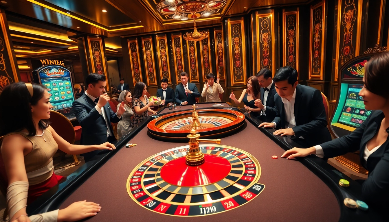 Players engaging in thrilling roulette action at 667bet, showcasing excitement and luxury in the casino.