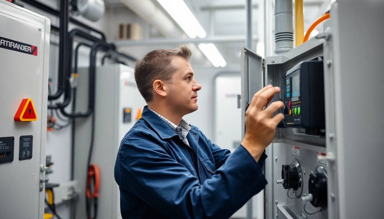 Technician performing a DGUV V3 Prüfung on electrical devices, ensuring workplace safety and compliance.