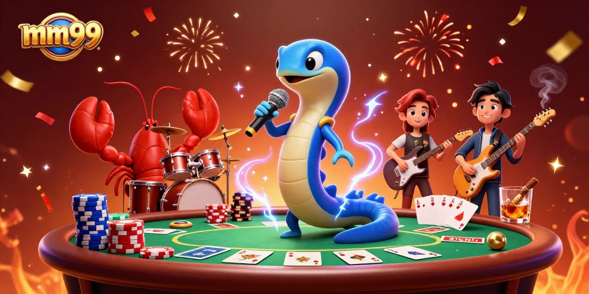 mm99 showcases vibrant underwater casino scene with electric eel DJ, lobster drummer, and seahorse guitarist.