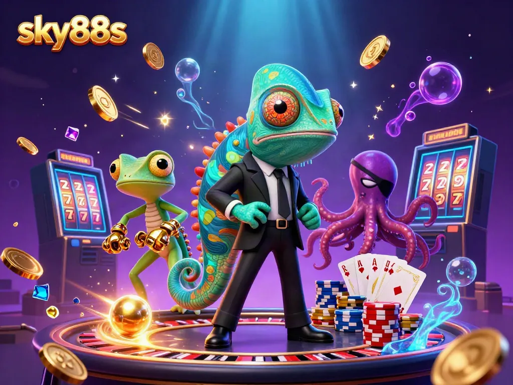 Experience thrilling gaming at sky88s with colorful casino elements and lively characters.