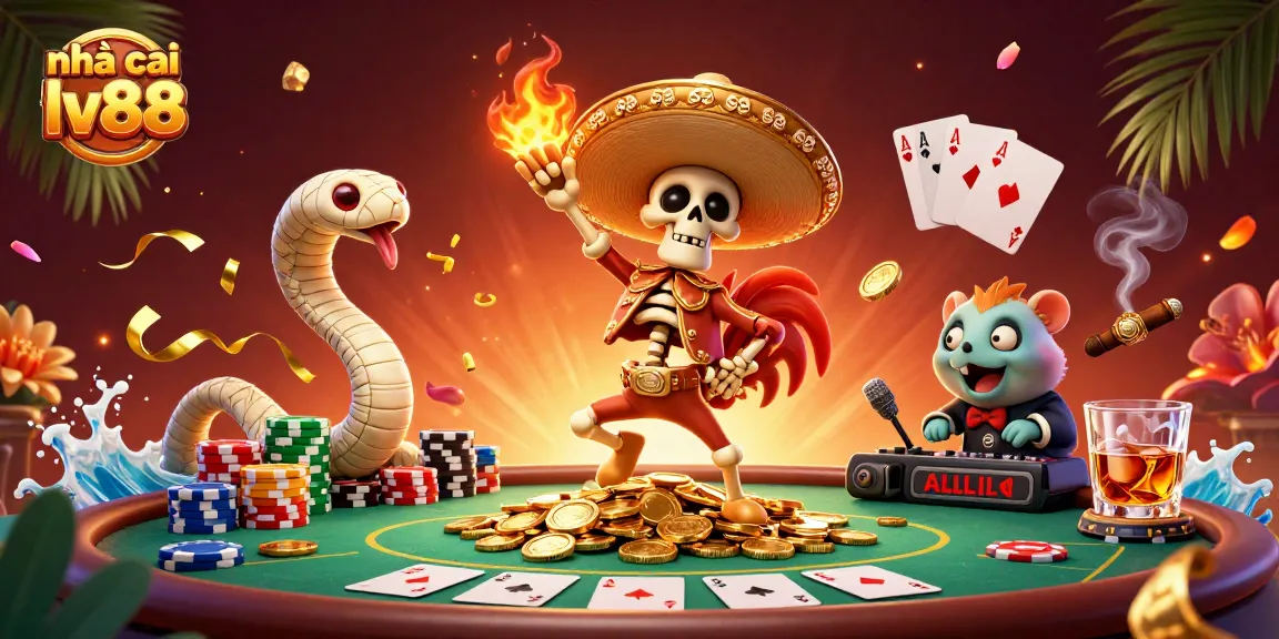 Experience excitement at nhà cái lv88 with vibrant 3D casino elements and lively cartoon characters.