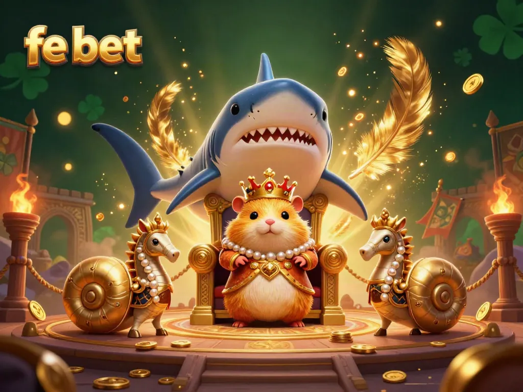 Engage with fe bet at this vibrant online casino scene featuring majestic characters and game elements.