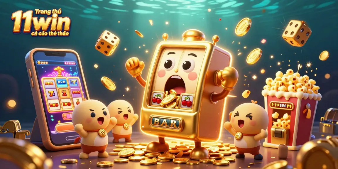 Experience the excitement of Trang chủ 11win cá cược thể thao with a vibrant 3D jackpot celebration illustration.