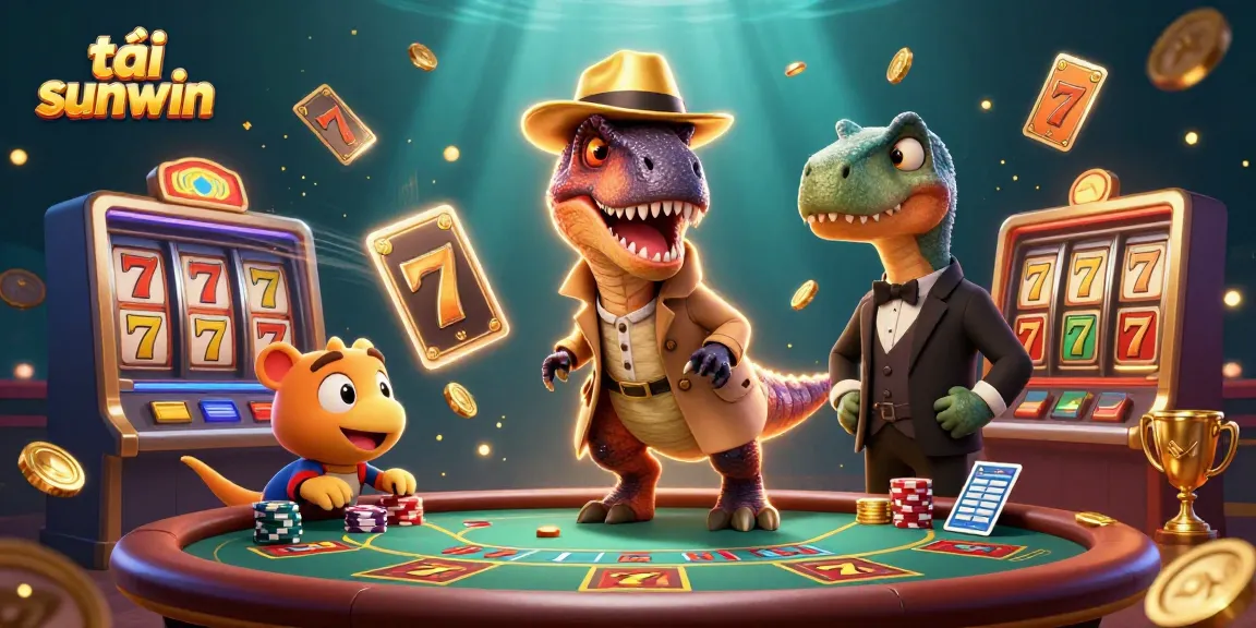 Tải sunwin and enjoy thrilling slots gameplay with dino characters at a stylish casino.