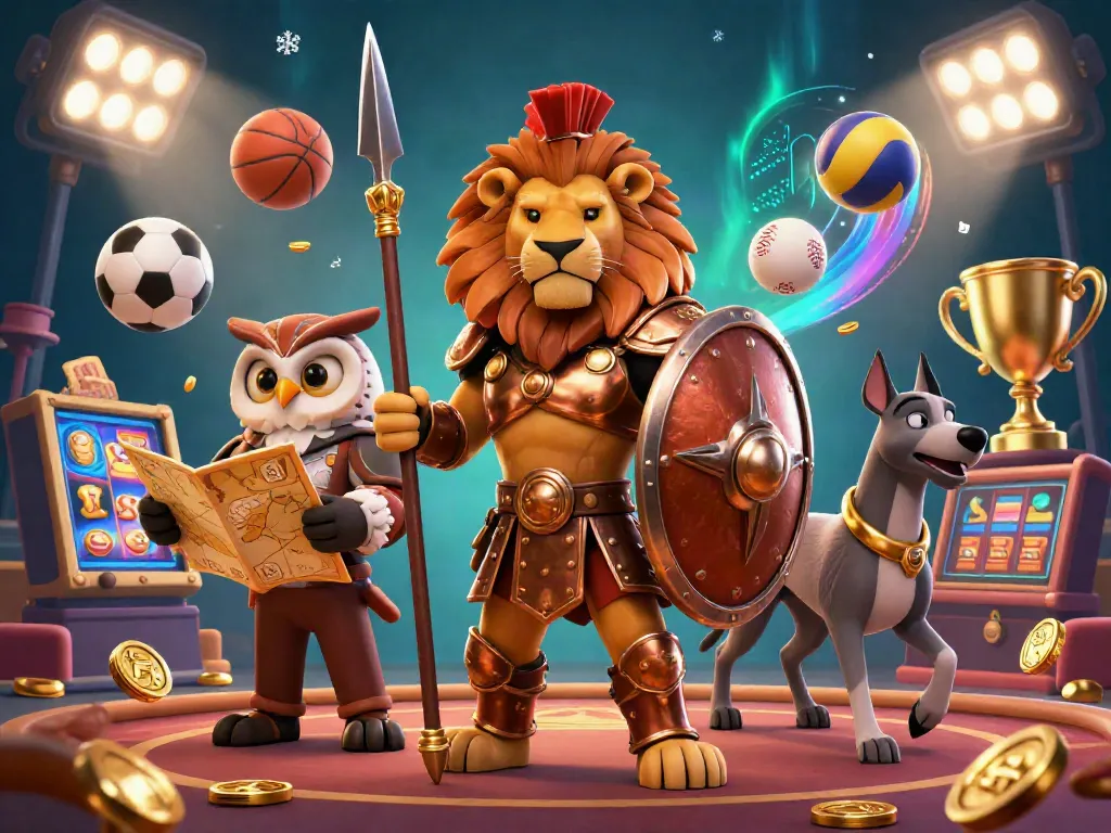 Engage with xo88's thrilling gaming experience featuring a Spartan lion and dynamic sports elements.