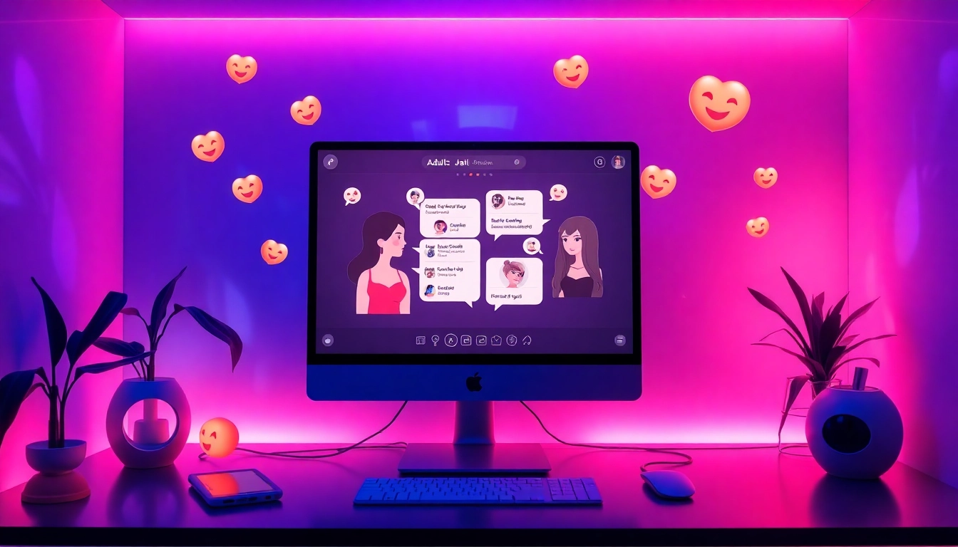 Engaging porn AI chat scene with animated avatars and vibrant chat interface.