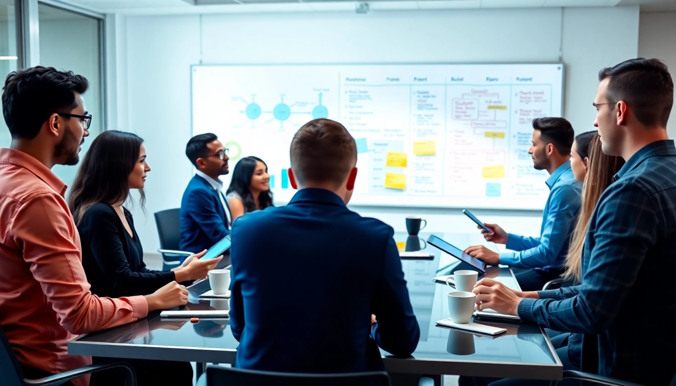 Prozessverbesserung im Büro: Mitarbeiter diskutieren Strategien in einem modernen Besprechungsraum.