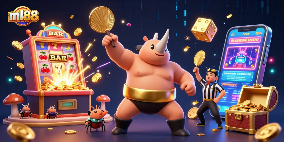 Experience thrilling jackpots with ml88's vibrant 3D casino scene featuring a unique beetle sumo championship.