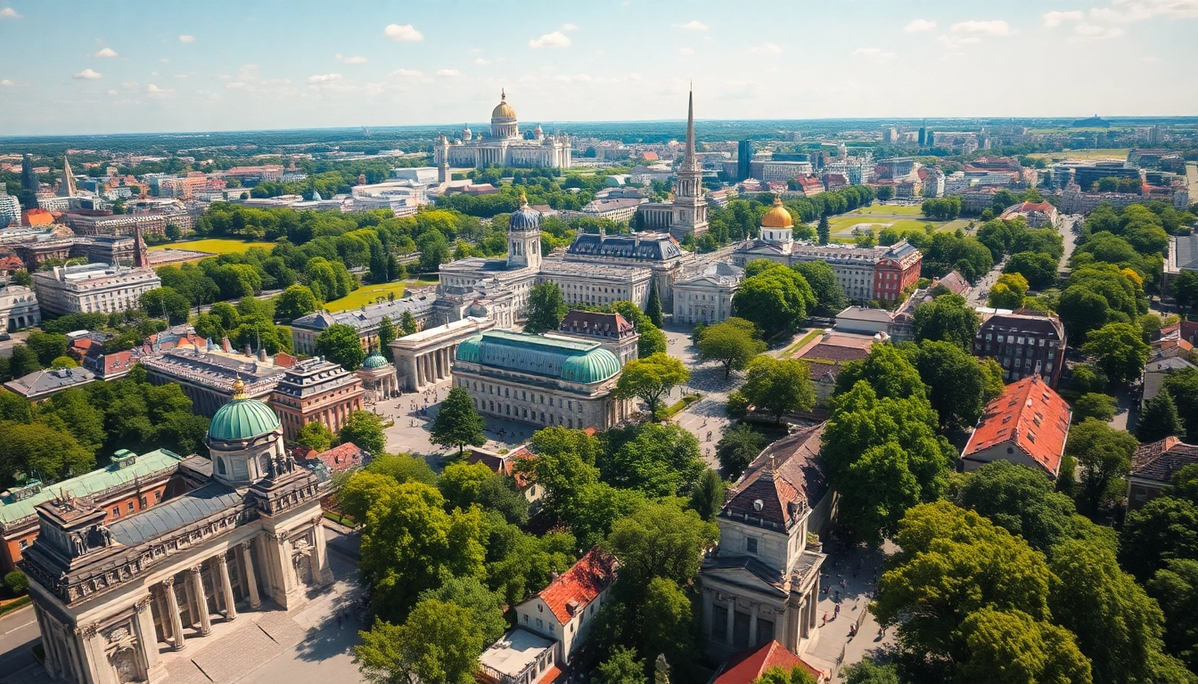 Drohnenfotos Berlin: Aerial view capturing Berlin’s stunning skyline with vibrant landmarks.