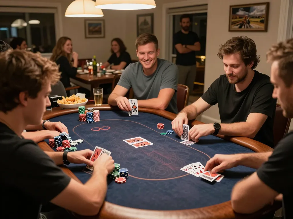 Watch players enjoying an engaging poker game at home while using 98win9 for strategies